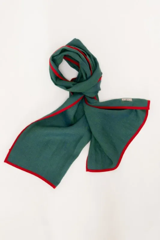 Sea Green with Red Trim High Five Linen Scarf sold by Stable of Ireland