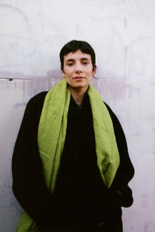 The STABLE Irish Linen Scarf - Quince Green Herringbone sold by Stable of Ireland