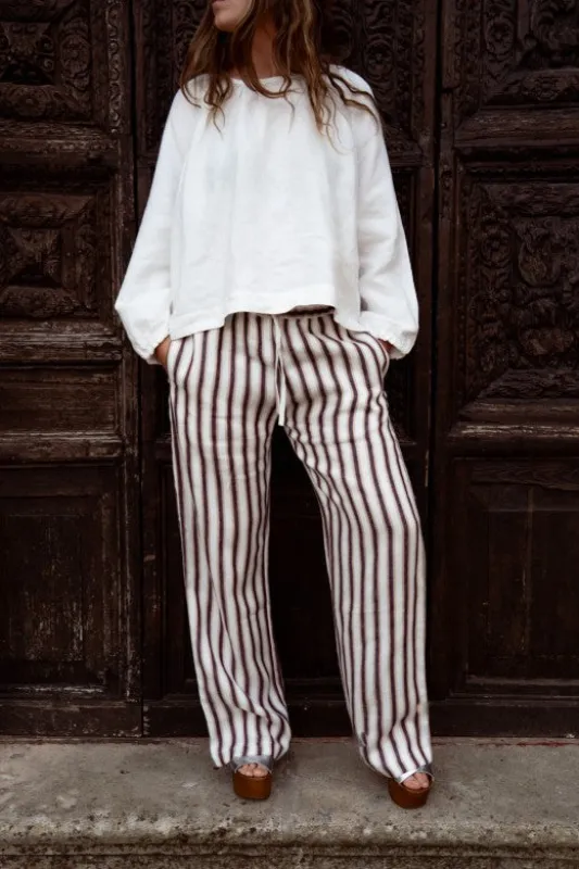 Stripe Irish Linen Drawstring Trouser made by Stable of Ireland