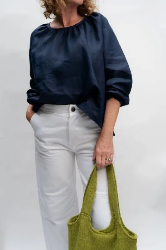 Irish Linen Top in Navy Blue sold by Stable of Ireland