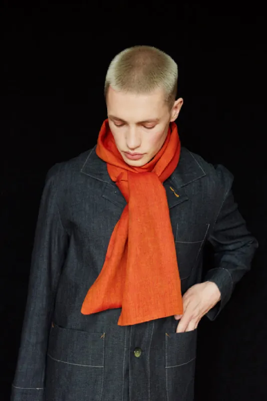 The STABLE Irish Linen Scarf - Orange Herringbone sold by Stable of Ireland