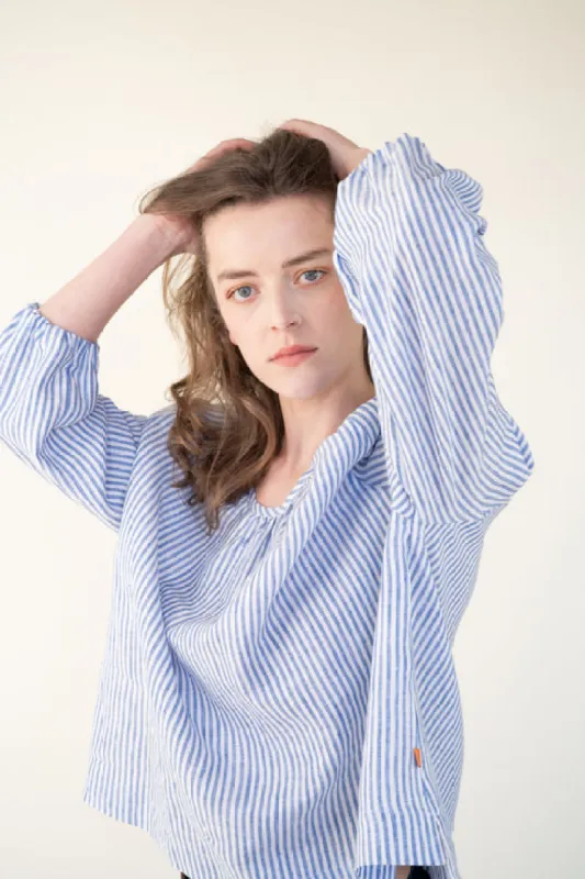 Irish Linen Top in Blue Stripe sold by Stable of Ireland