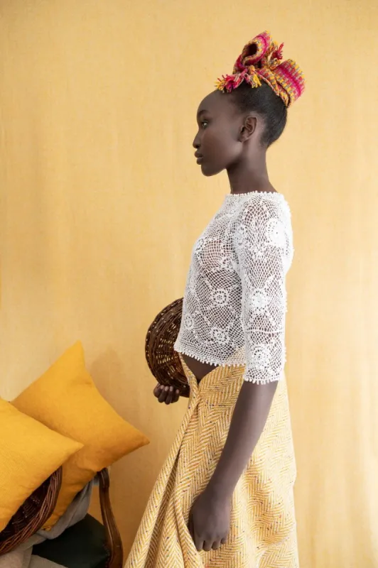 White Irish Crochet Lace Top made by Stable of Ireland