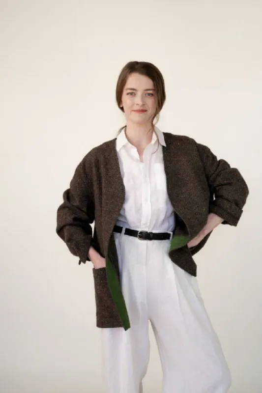 White Pleated Wide Irish Linen Trousers sold by Stable of Ireland