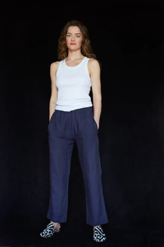 Navy Irish Linen Trousers sold by Stable of Ireland