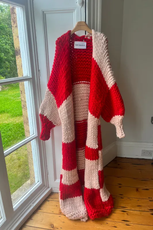 1of1 Red and Cream Chunky Knit Maxi Cardigan M/L (Sample) sold by Hope Macaulay