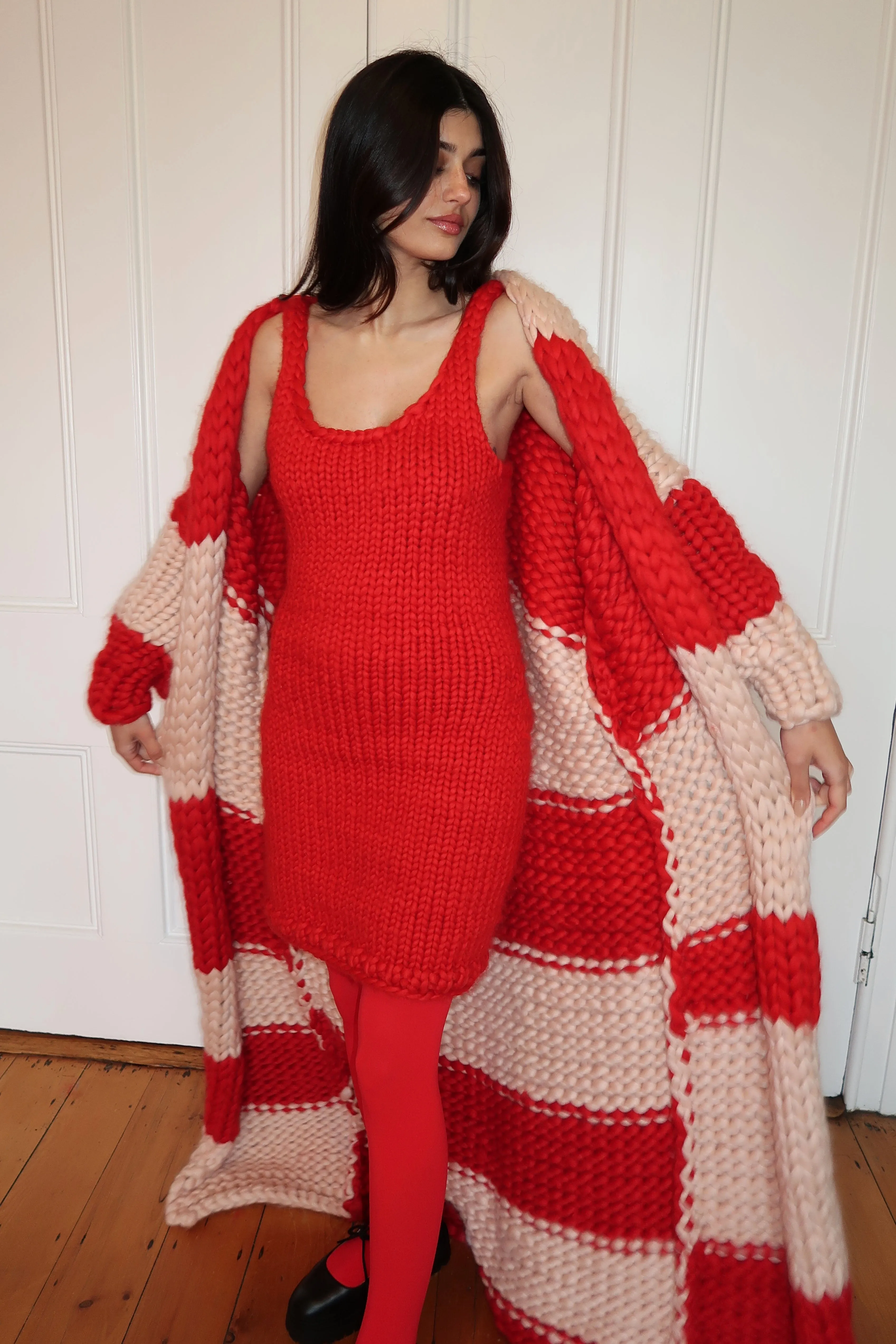 1of1 Red and Cream Chunky Knit Maxi Cardigan M/L (Sample) sold by Hope Macaulay product image thumbnail 3