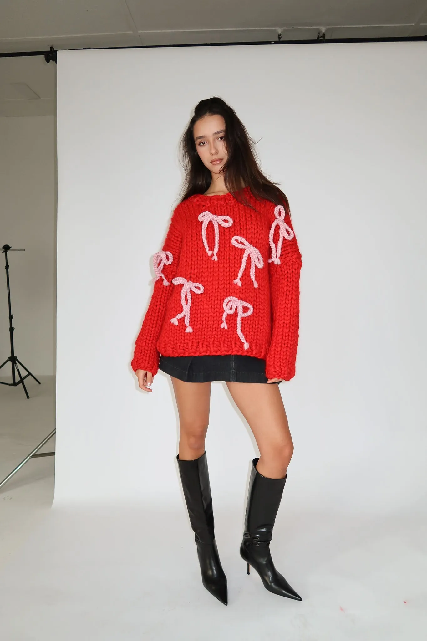 Red Chunky Bow Knit Sweater sold by Hope Macaulay product image thumbnail 3