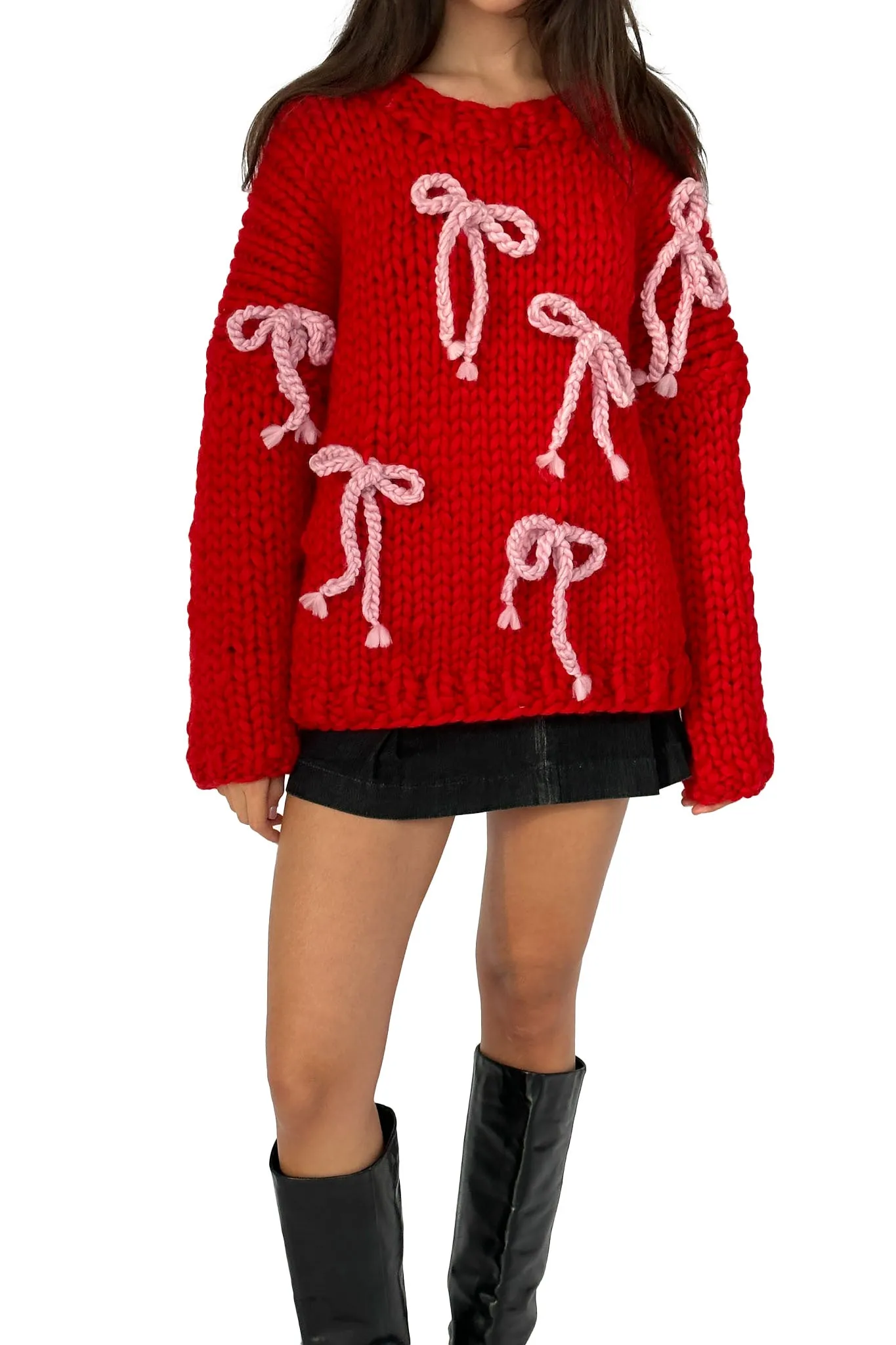 Red Chunky Bow Knit Sweater sold by Hope Macaulay product image thumbnail 2