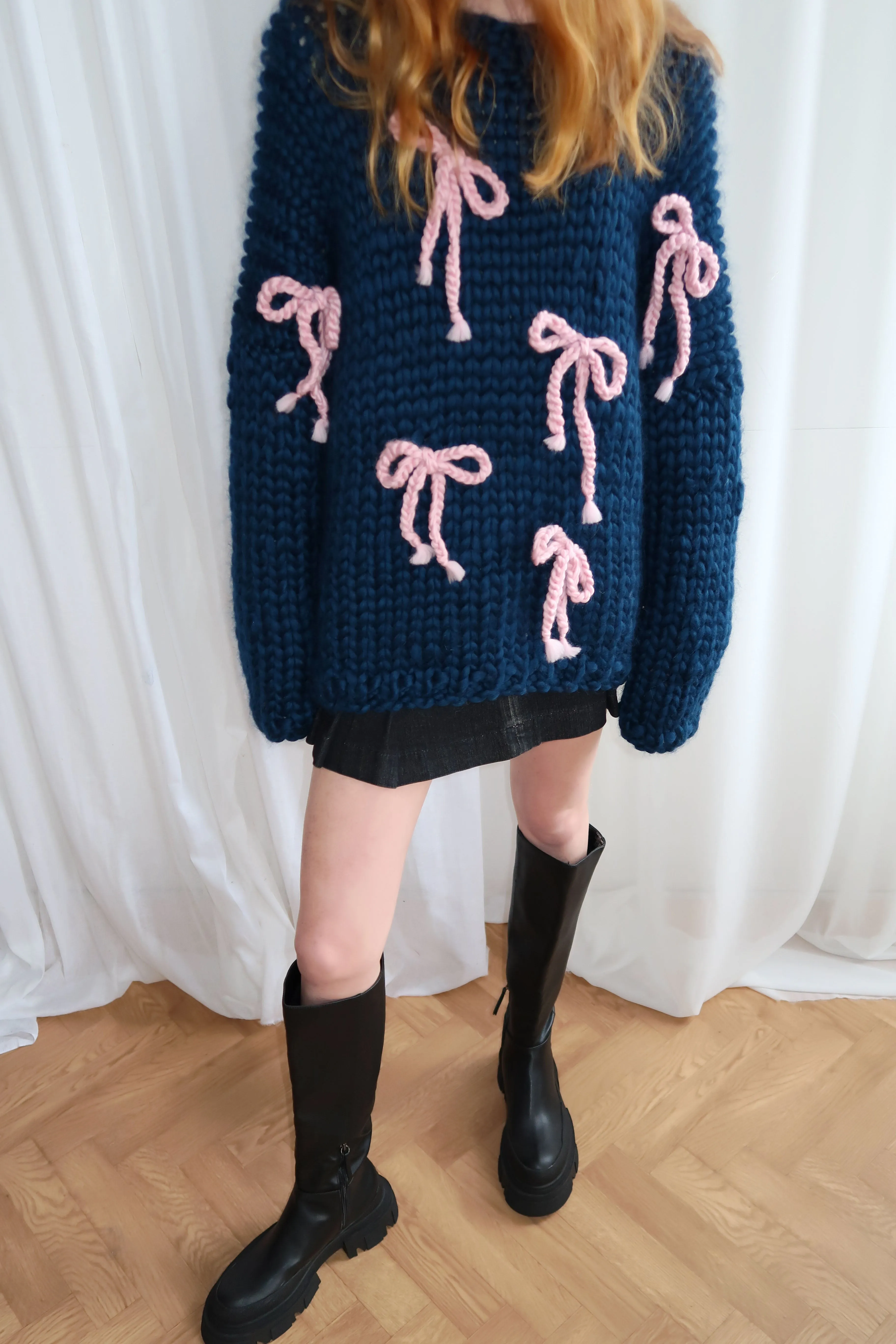 Navy Chunky Bow Knit Sweater sold by Hope Macaulay product image thumbnail 3