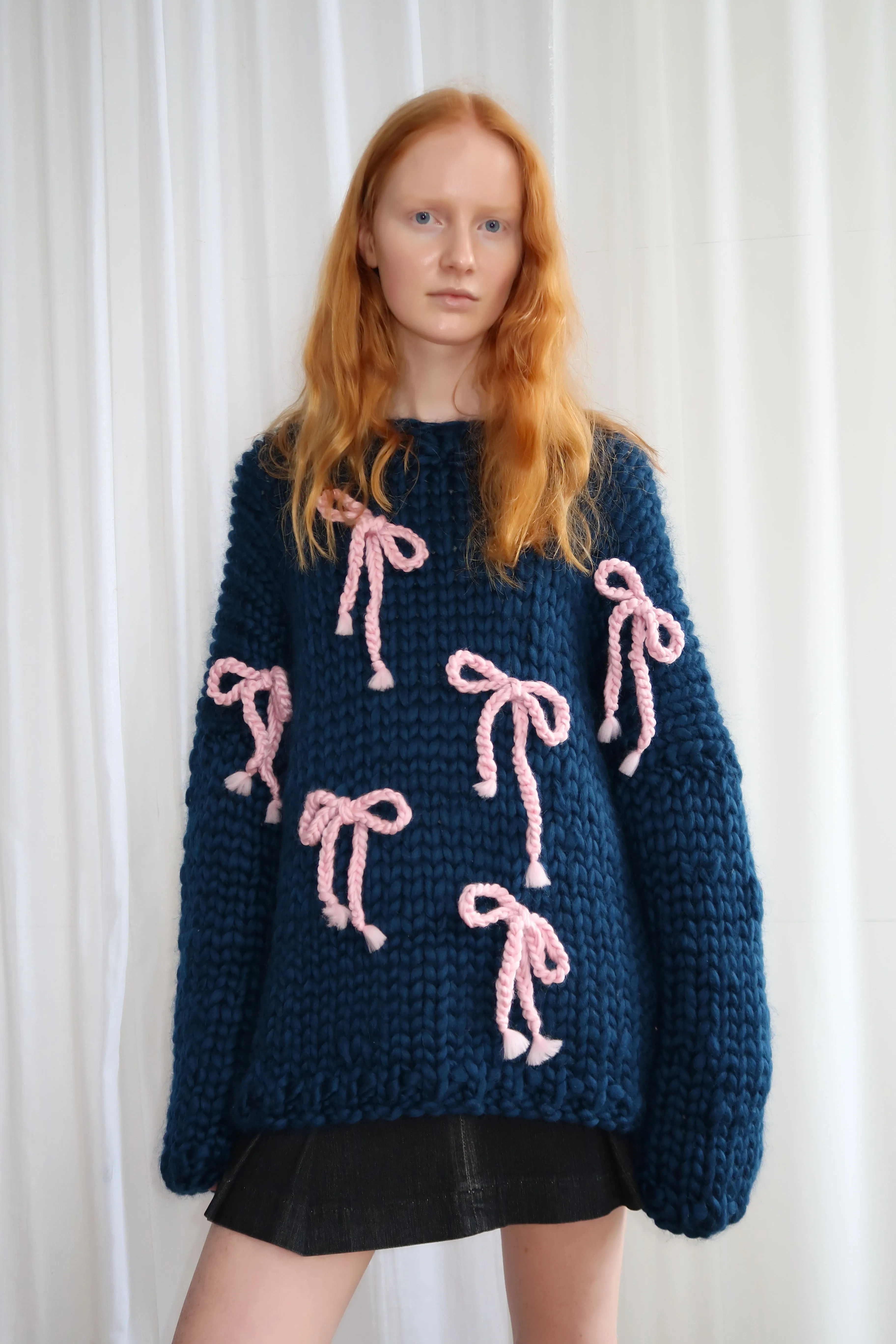 Navy Chunky Bow Knit Sweater sold by Hope Macaulay product image thumbnail 2