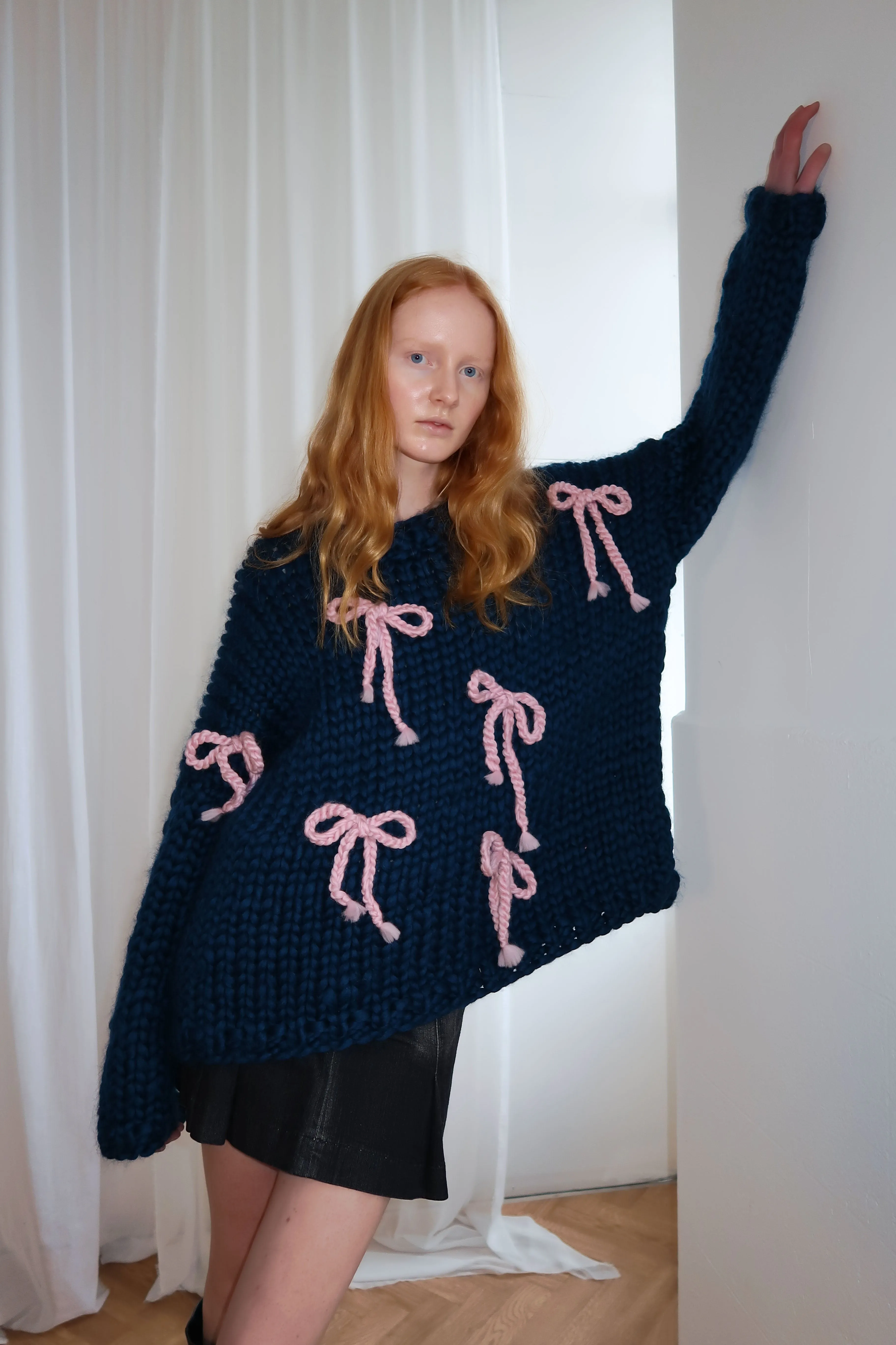 Navy Chunky Bow Knit Sweater sold by Hope Macaulay product image thumbnail 5