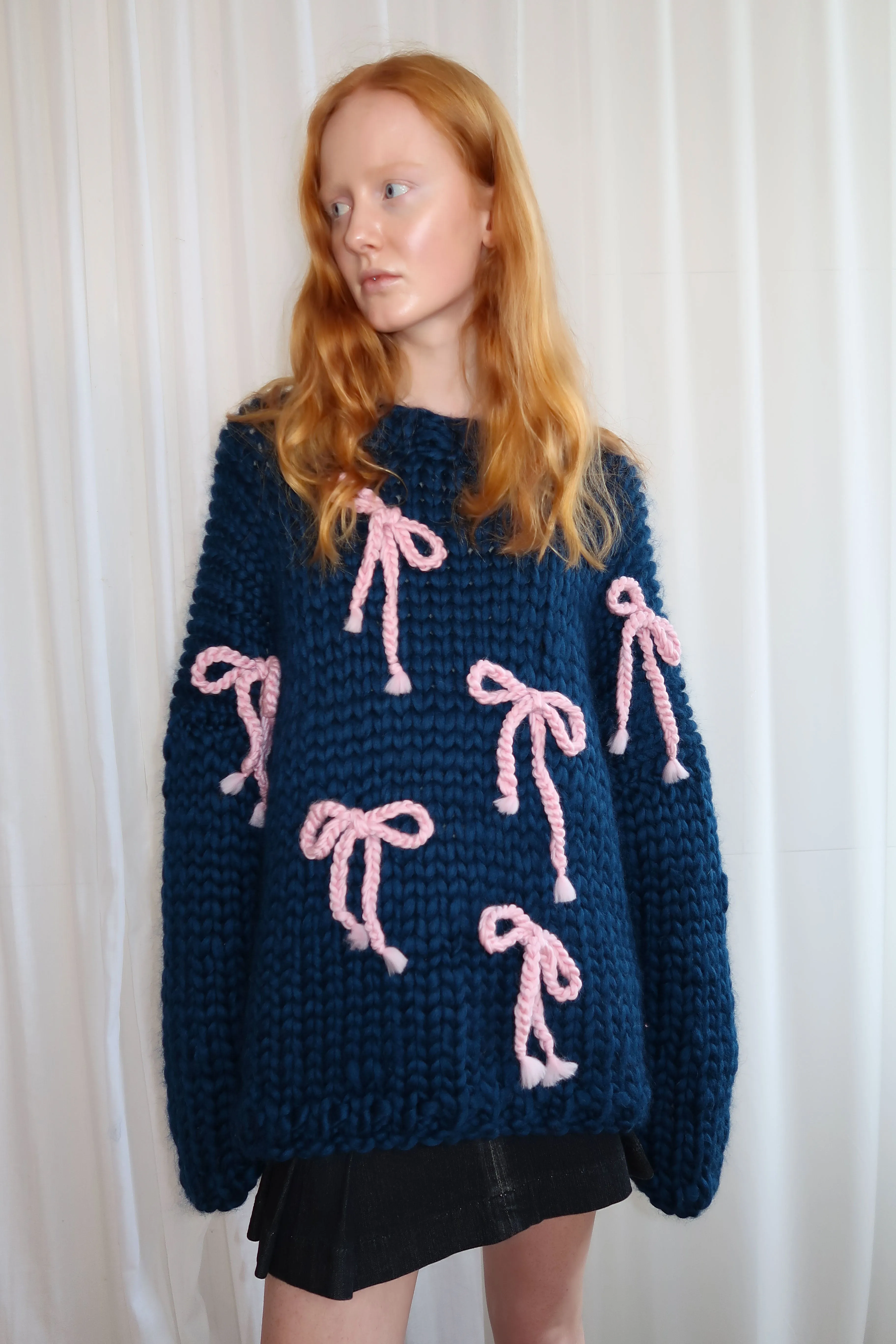 Navy Chunky Bow Knit Sweater sold by Hope Macaulay product image thumbnail 4