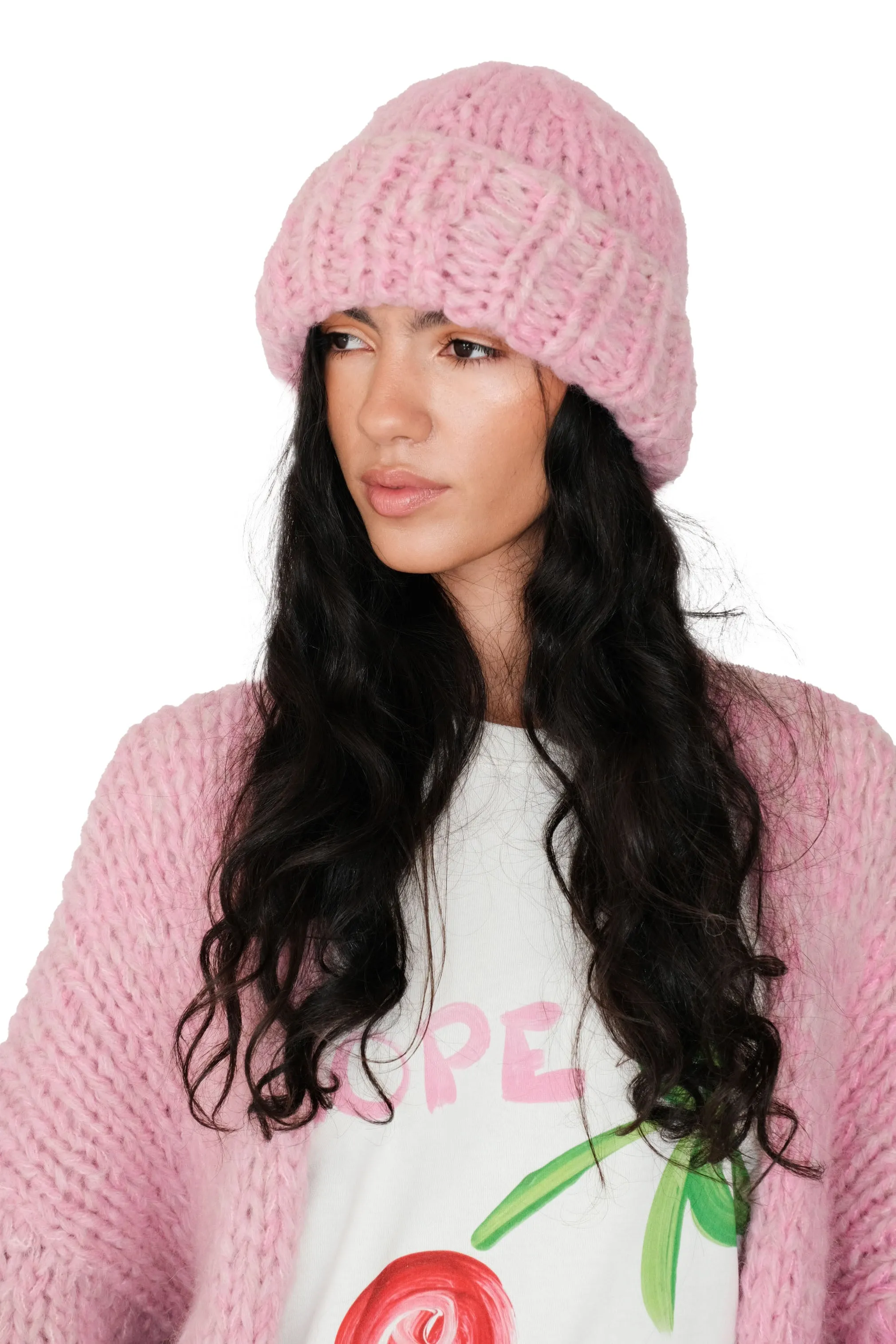 Pink Fluffy Knit Beanie Hat sold by Hope Macaulay