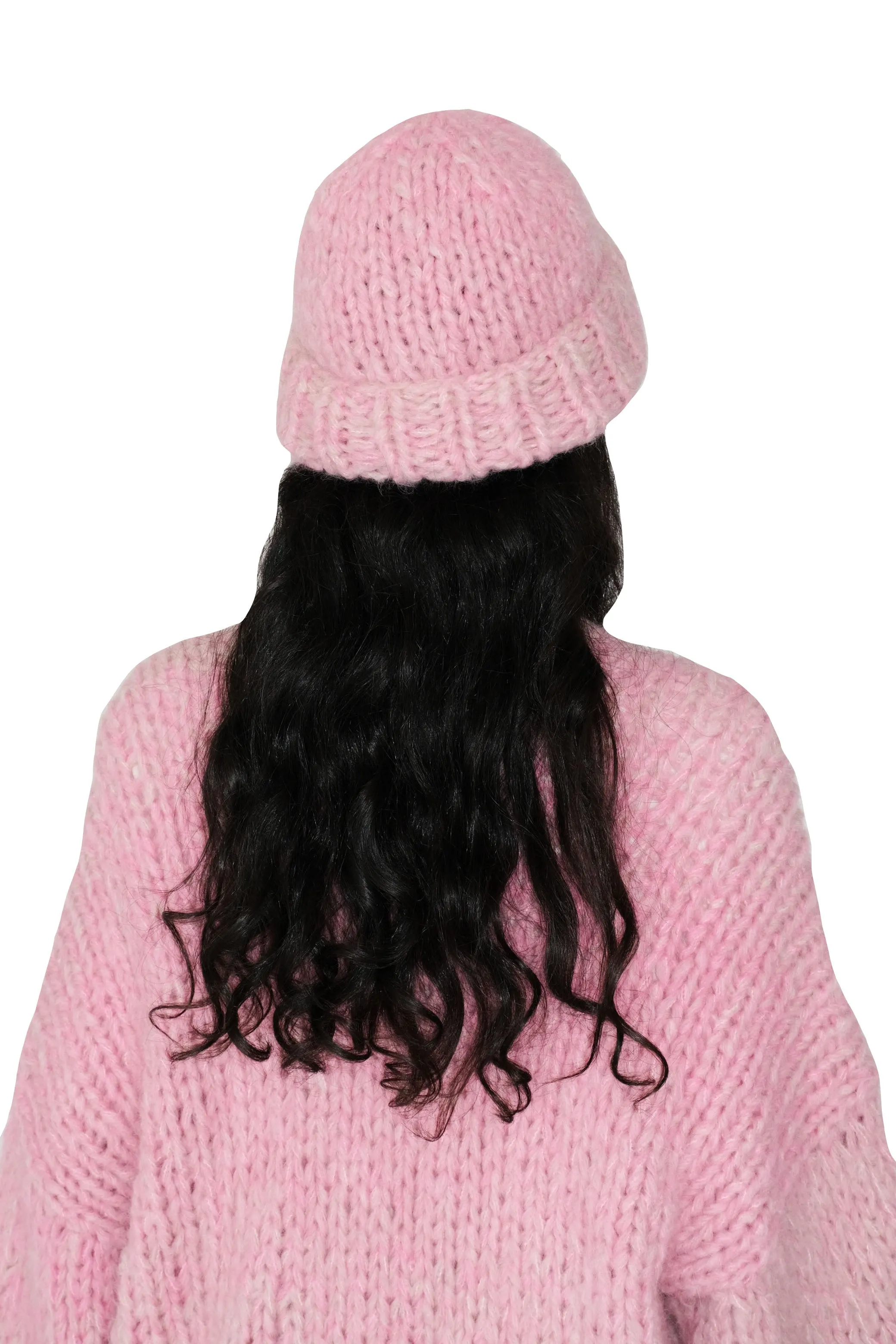 Pink Fluffy Knit Beanie Hat sold by Hope Macaulay product image thumbnail 3