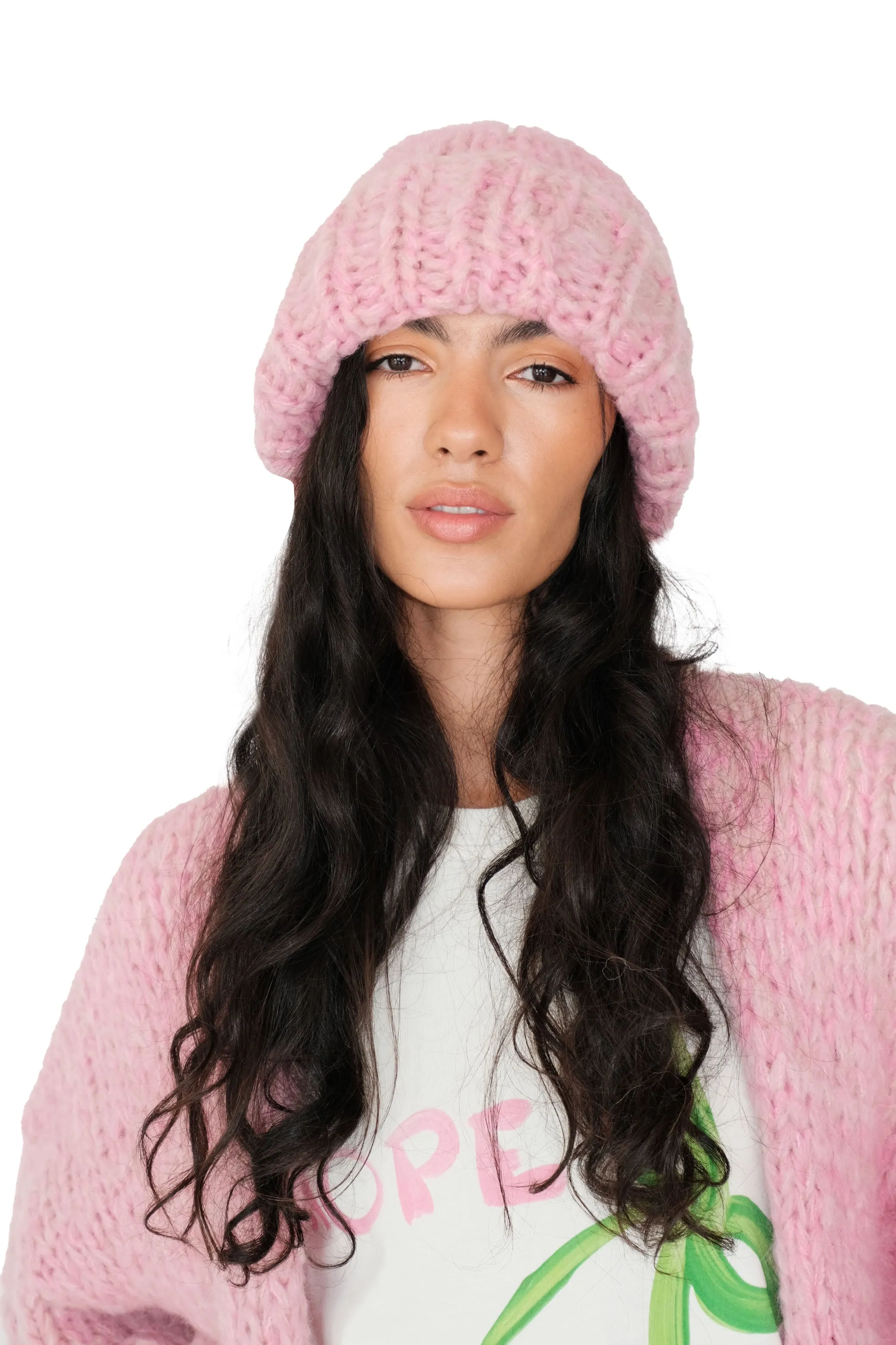 Pink Fluffy Knit Beanie Hat sold by Hope Macaulay product image thumbnail 2