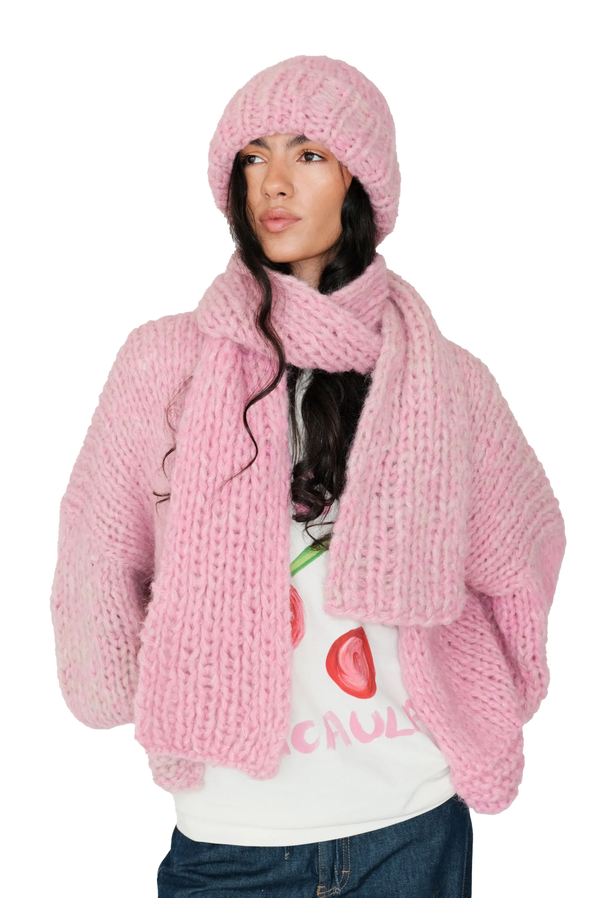 Pink Fluffy Knit Beanie Hat sold by Hope Macaulay product image thumbnail 4