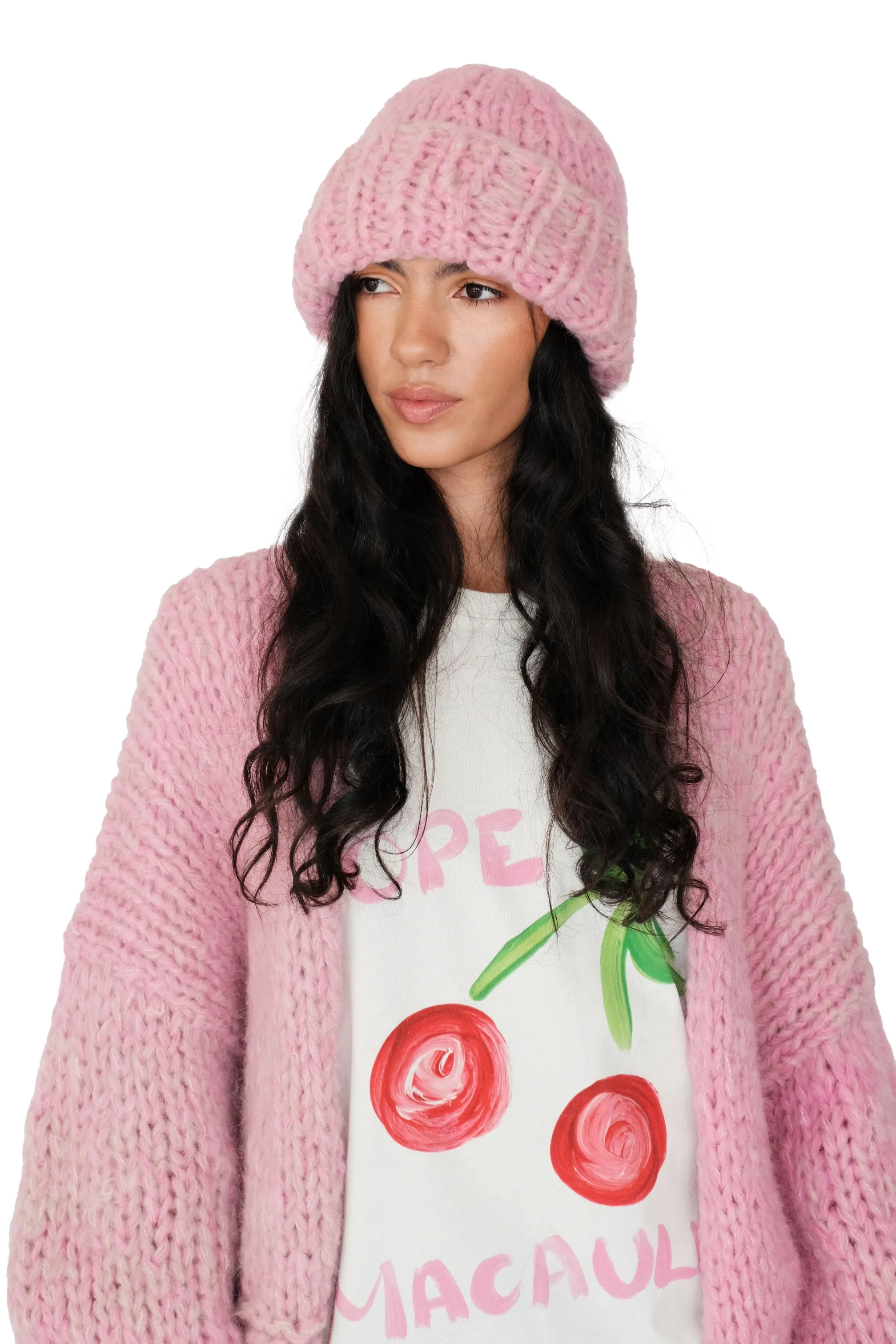 Pink Fluffy Knit Beanie Hat sold by Hope Macaulay product image thumbnail 5