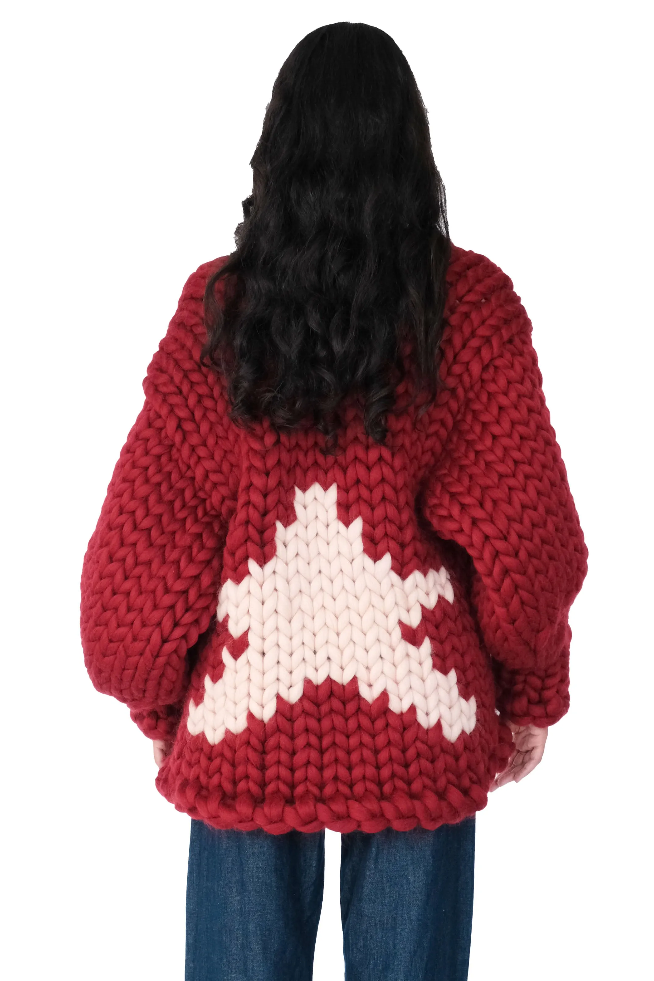 Burgundy Star Colossal Knit Cardigan sold by Hope Macaulay