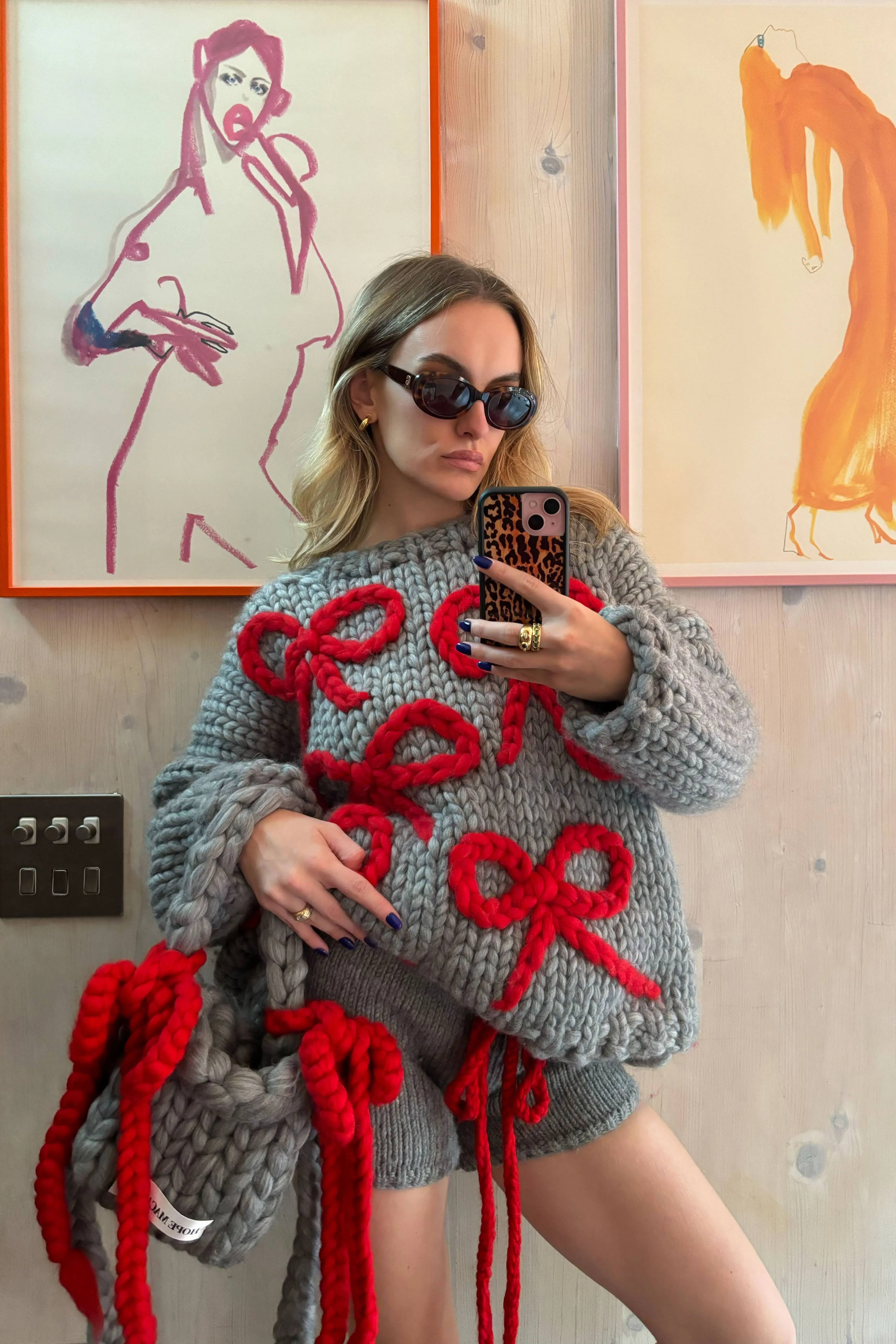 Grey Chunky Bow Knit Sweater sold by Hope Macaulay product image thumbnail 4