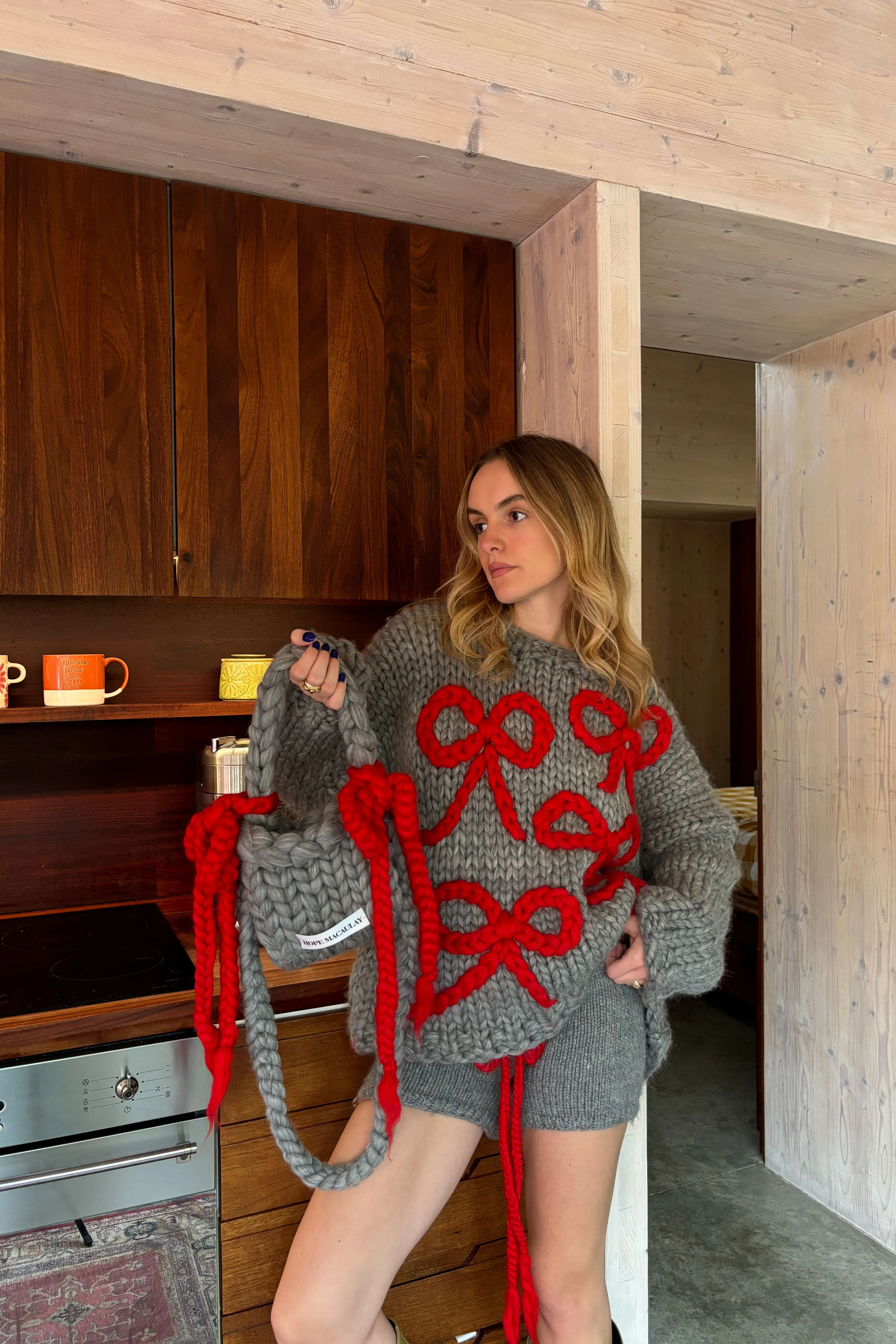 Grey Chunky Bow Knit Sweater sold by Hope Macaulay product image thumbnail 3