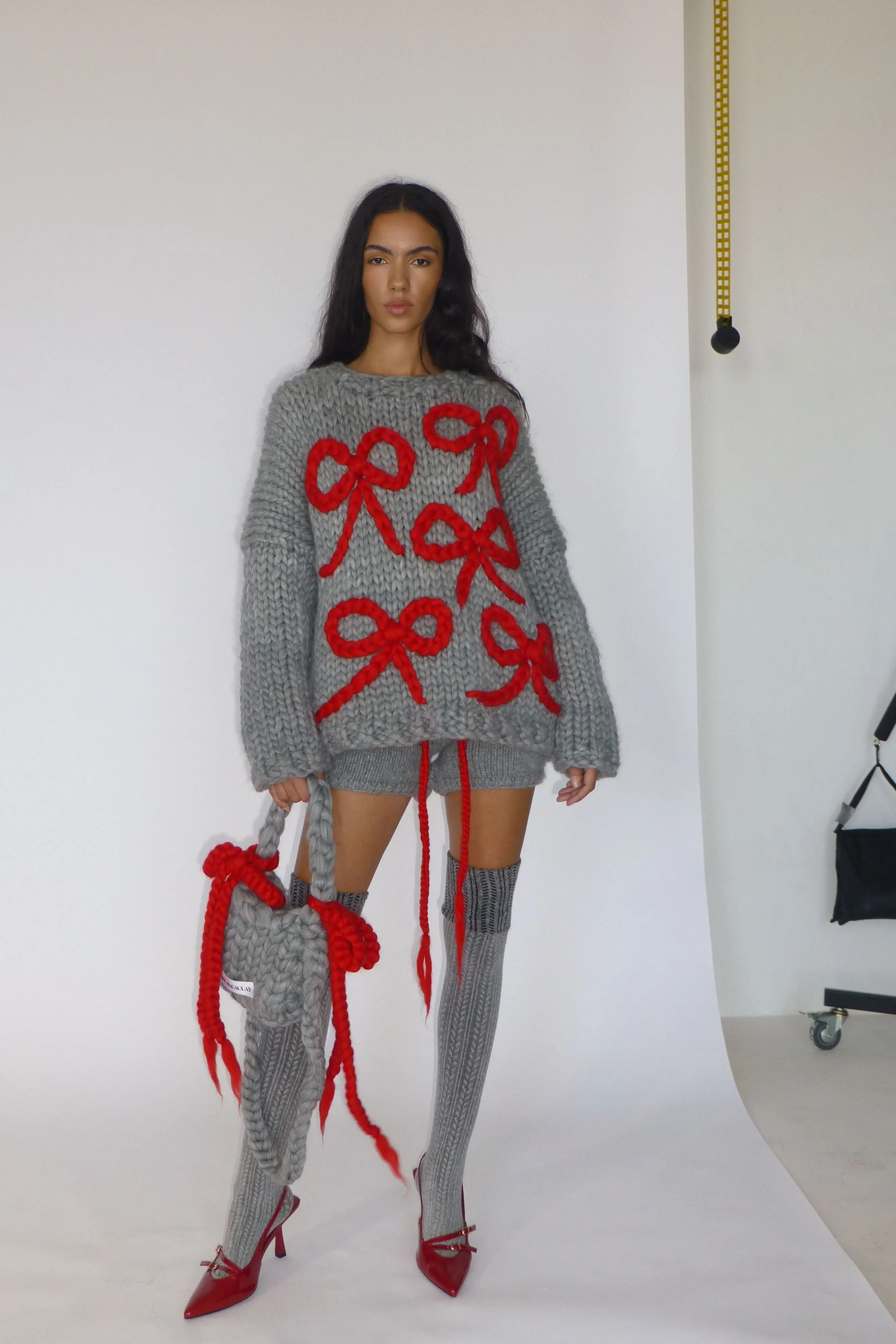 Grey Chunky Bow Knit Sweater sold by Hope Macaulay product image thumbnail 5