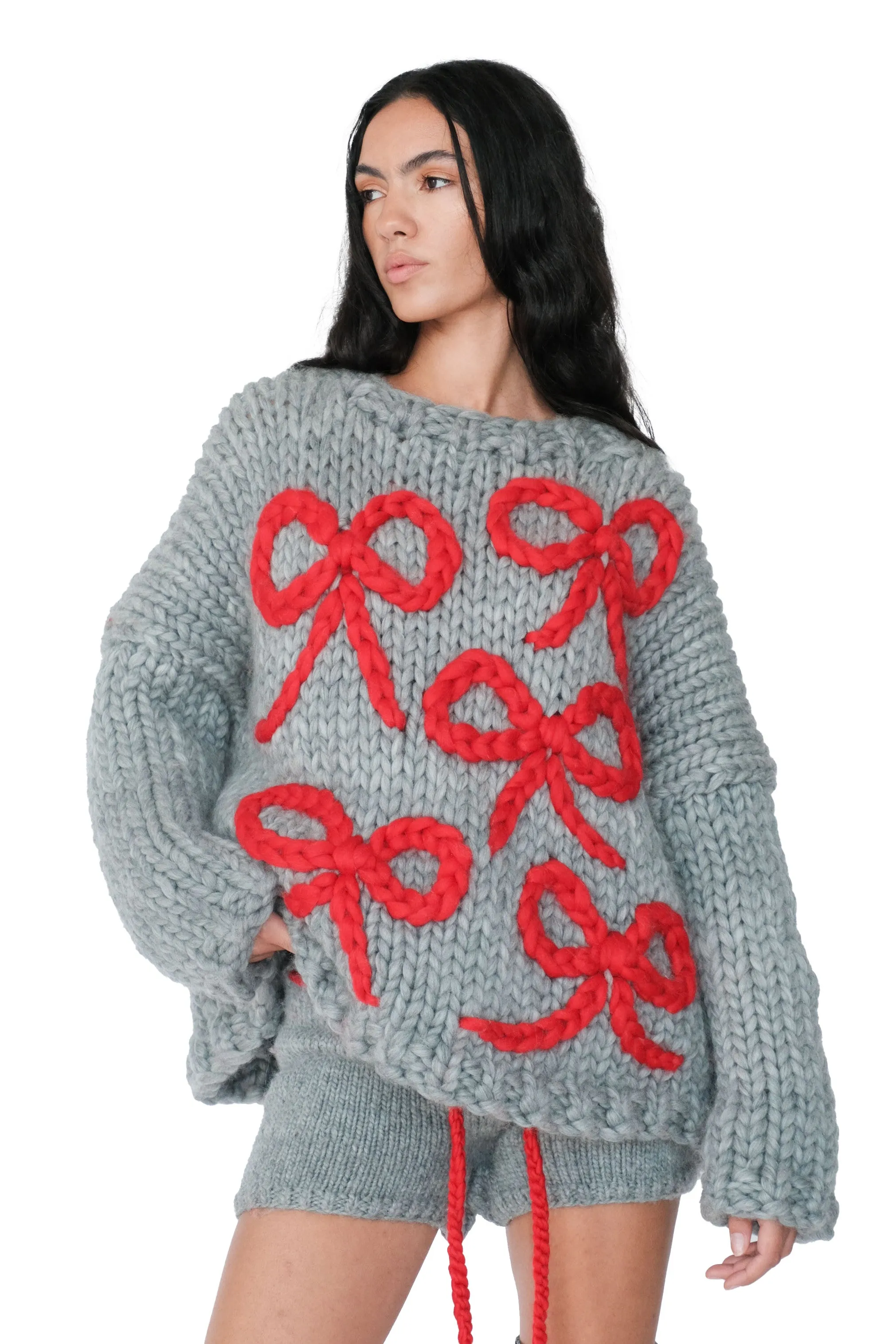 Grey Chunky Bow Knit Sweater sold by Hope Macaulay product image thumbnail 2