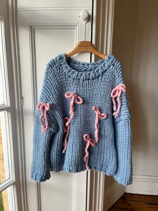 Blue Chunky Bow Knit Sweater S/M (Sample) sold by Hope Macaulay