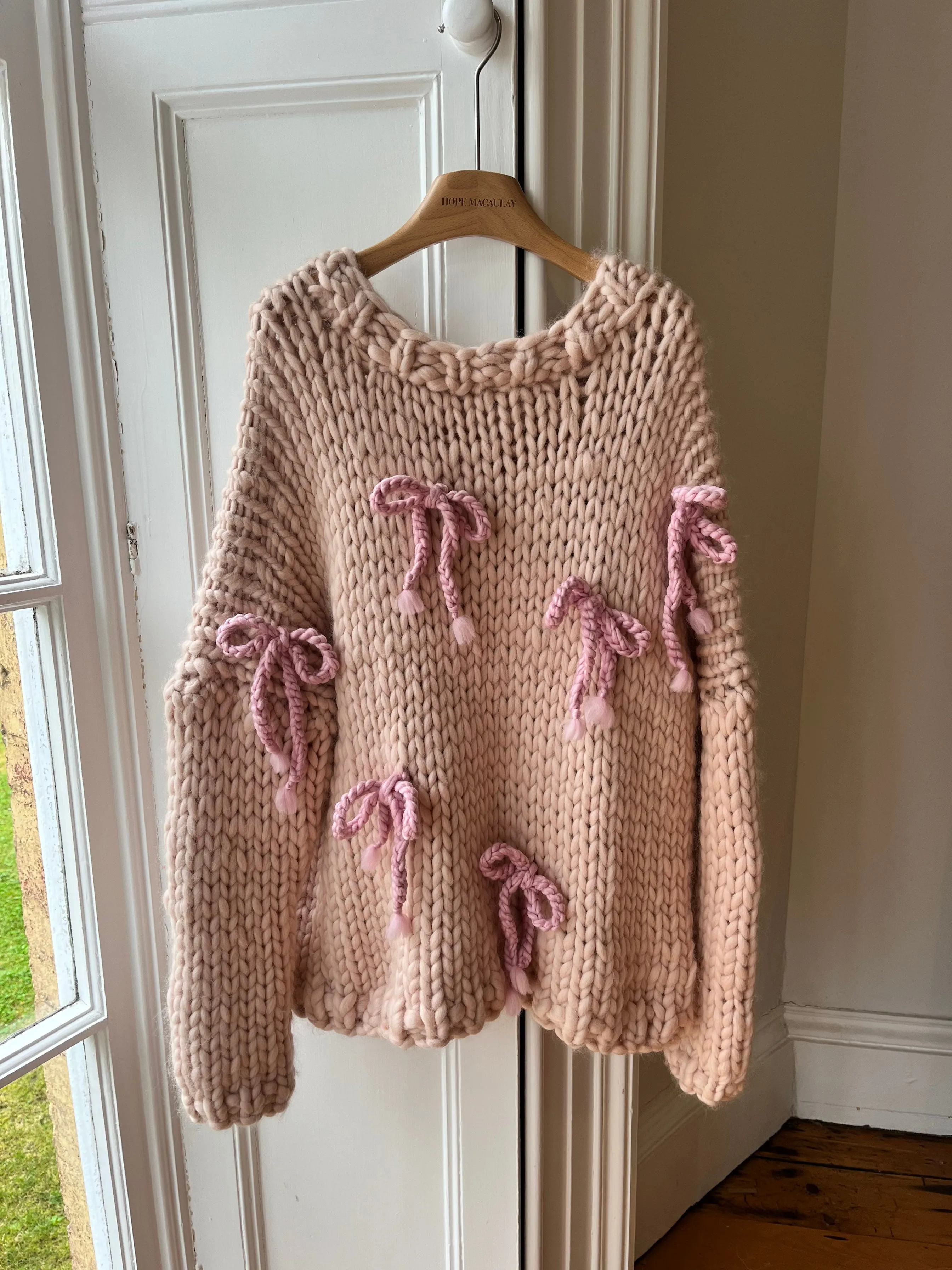 Cream Chunky Bow Knit Sweater M/L (Sample) sold by Hope Macaulay