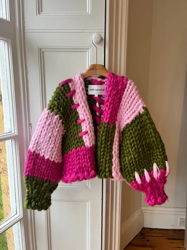 Pink and Olive Colossal Knit Cardigan M/L #2 (Sample) sold by Hope Macaulay