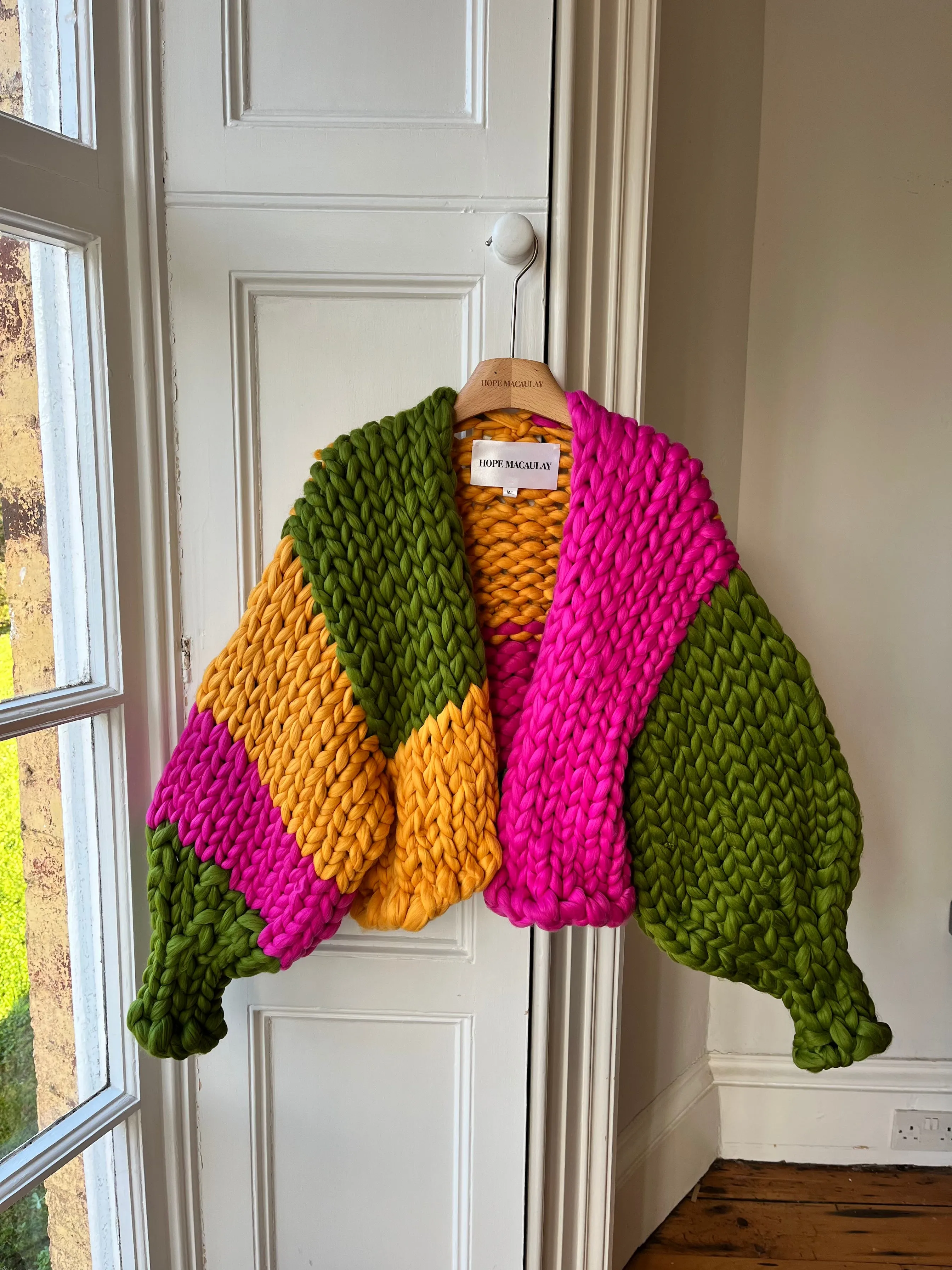 Olive, Pink and Amber Colossal Knit Cardigan (Sample) sold by Hope Macaulay