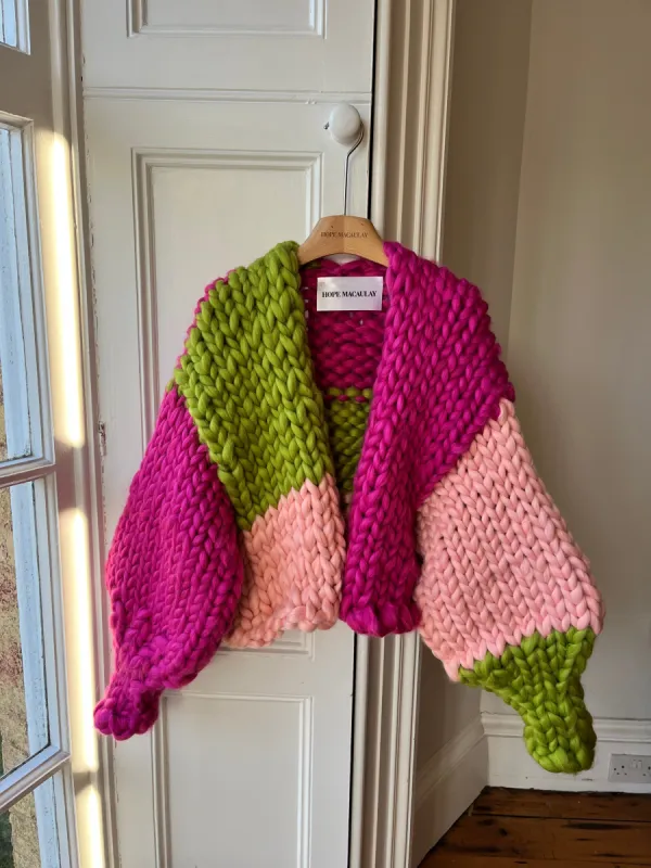 Raspberry and Olive Colossal Knit Cardigan M/L #1 (Sample) sold by Hope Macaulay