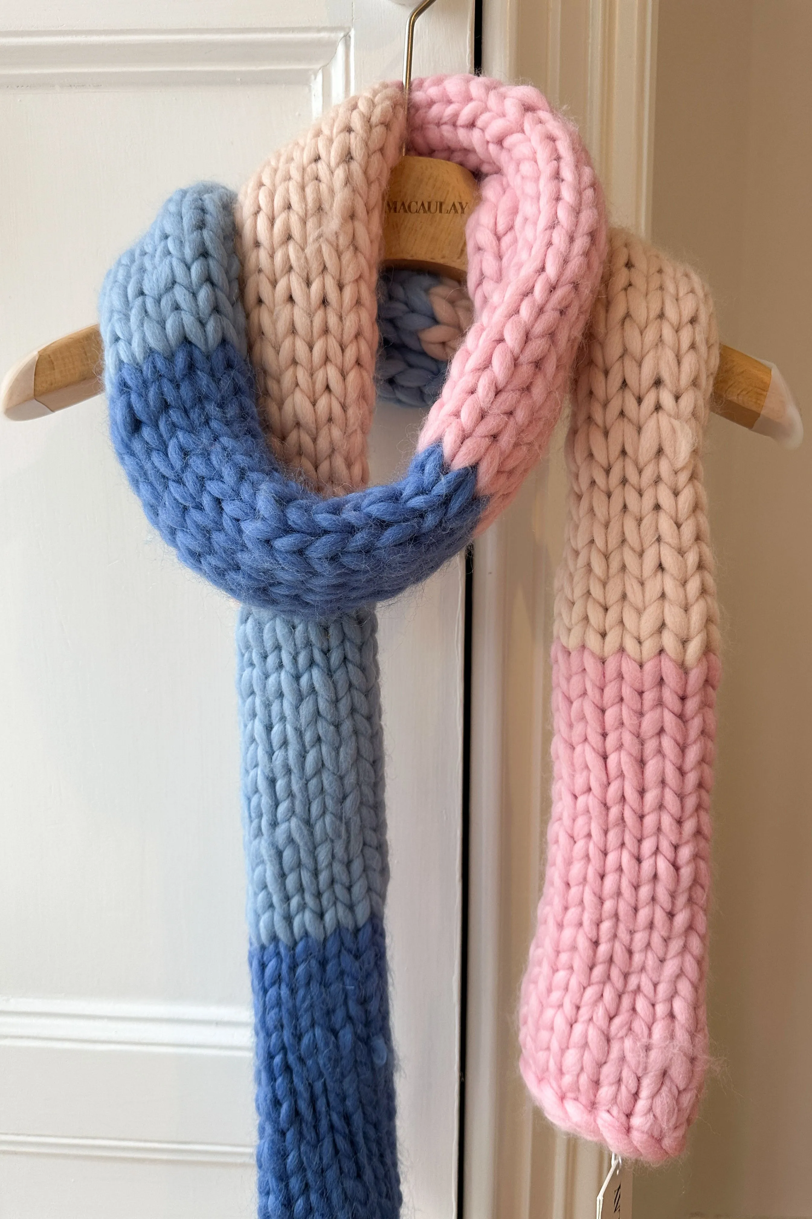 Blue, Pink and Cream Chunky Knit Scarf (Sample) sold by Hope Macaulay product image thumbnail 3