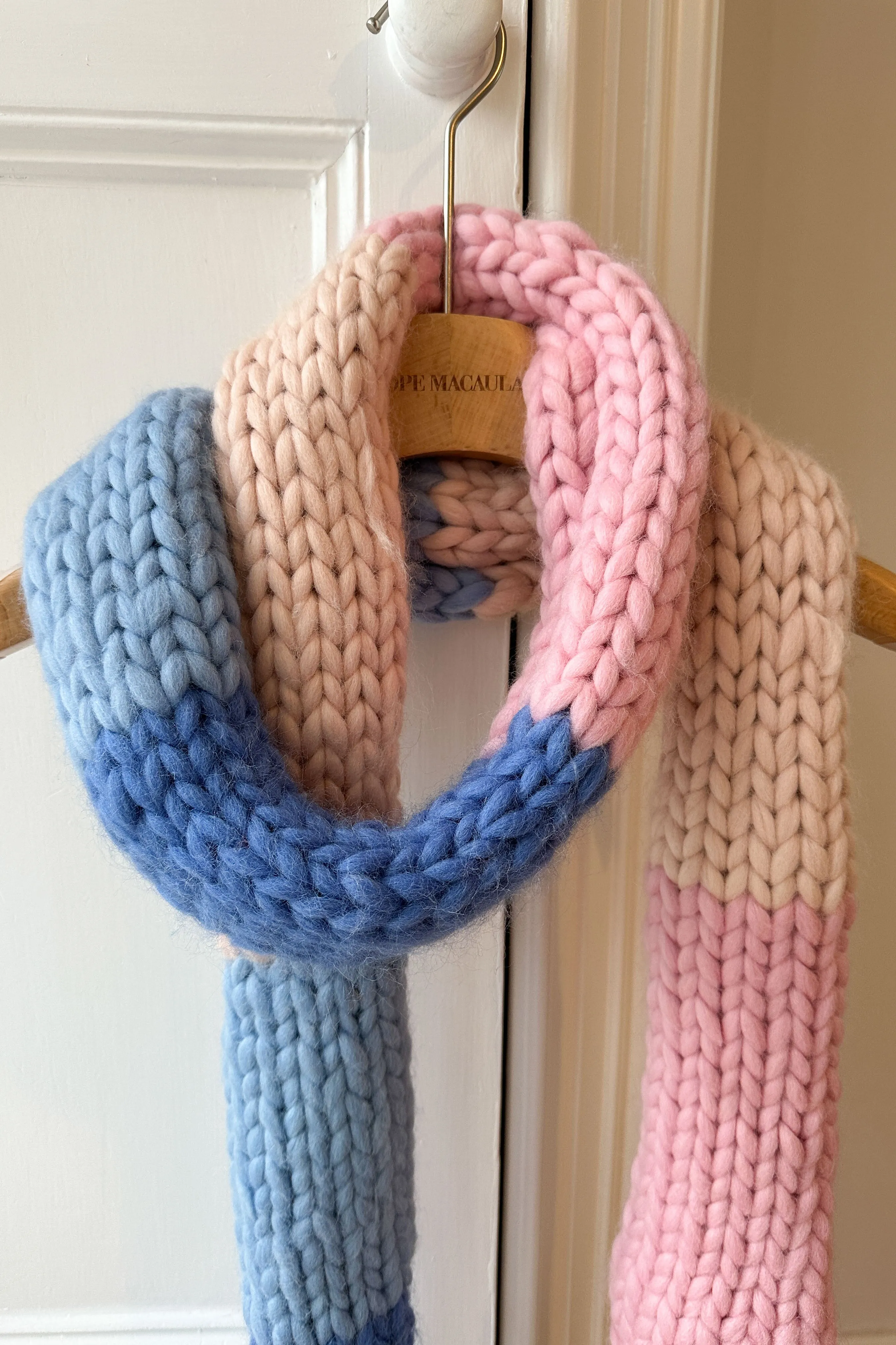 Blue, Pink and Cream Chunky Knit Scarf (Sample) sold by Hope Macaulay product image thumbnail 2