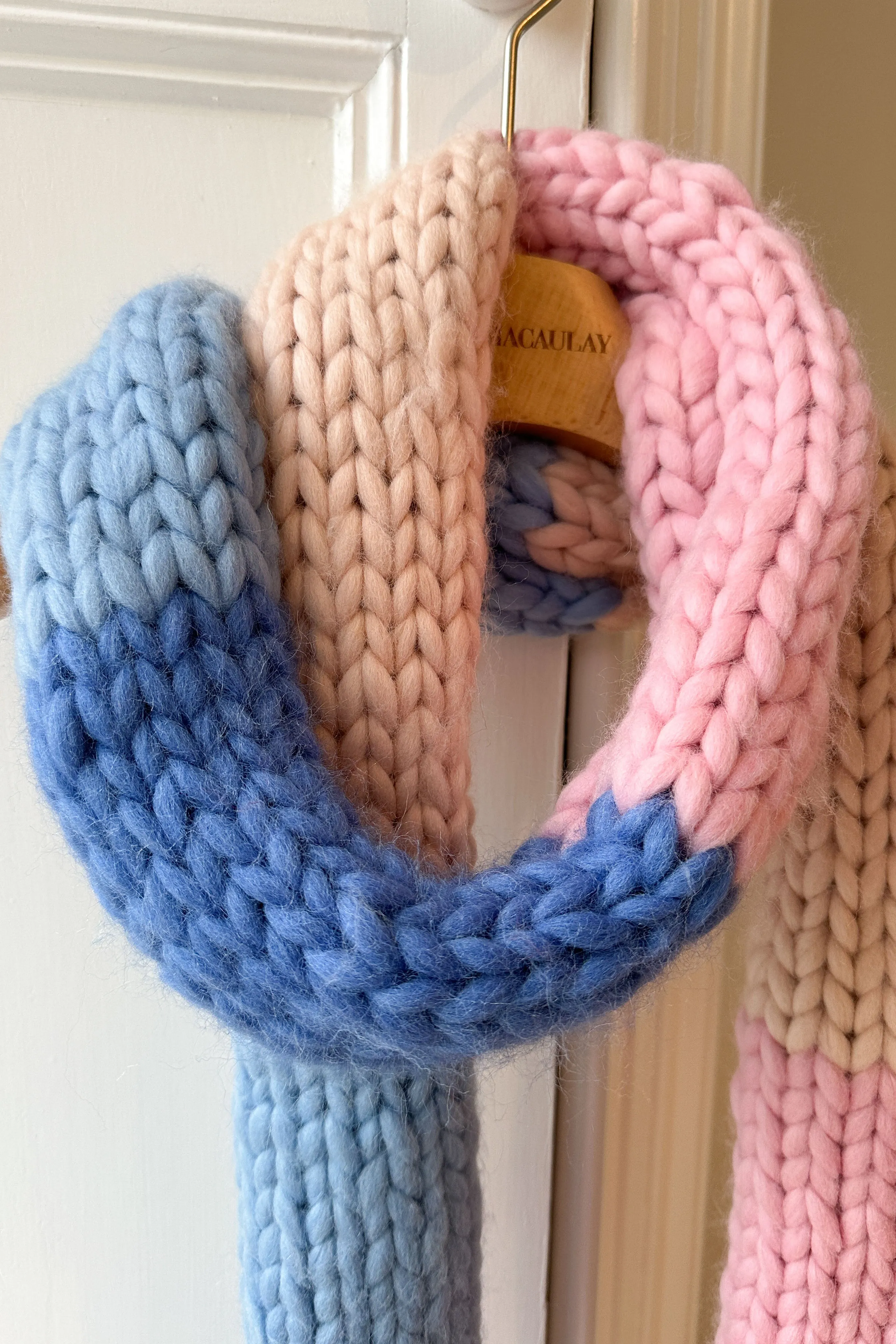Blue, Pink and Cream Chunky Knit Scarf (Sample) sold by Hope Macaulay product image thumbnail 4