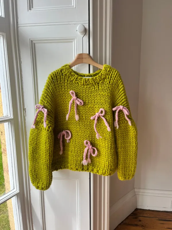 Green Bow Chunky Knit Sweater S/M (Sample) sold by Hope Macaulay