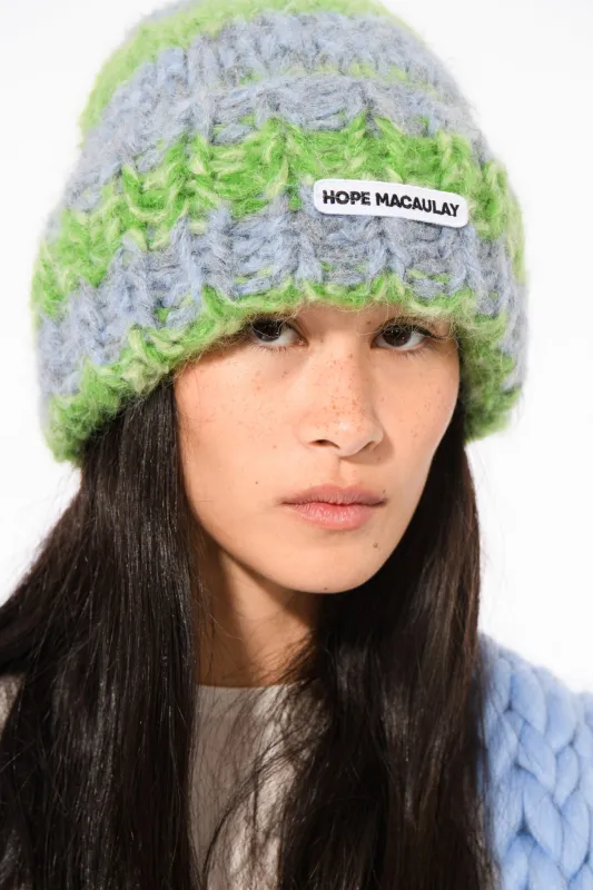 Green and Blue Fluffy Knit Beanie Hat sold by Hope Macaulay