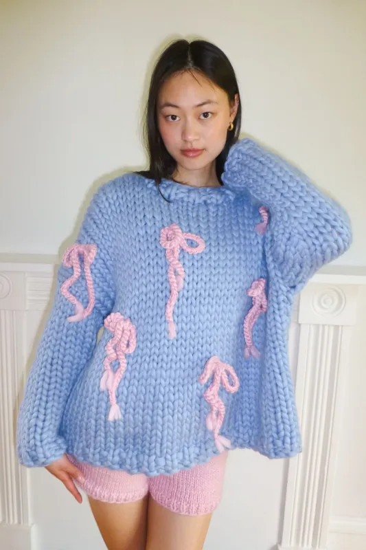 Blue Chunky Bow Knit Sweater sold by Hope Macaulay