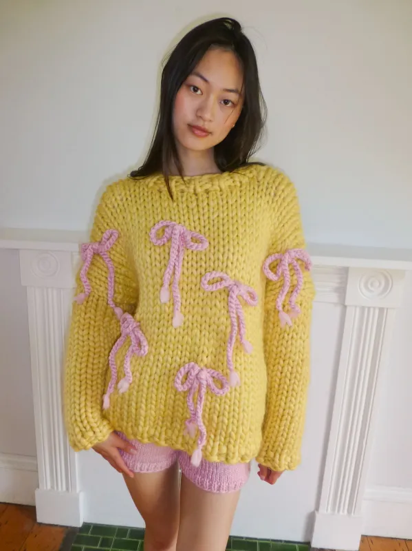 Yellow Chunky Bow Knit Sweater sold by Hope Macaulay