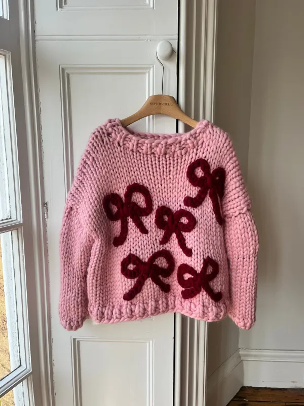 1of2 Pink Bow Chunky Knit Sweater M/L (Sample) sold by Hope Macaulay