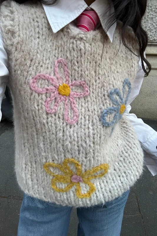Embroidered Daisy Fluffy Knit Vest sold by Hope Macaulay