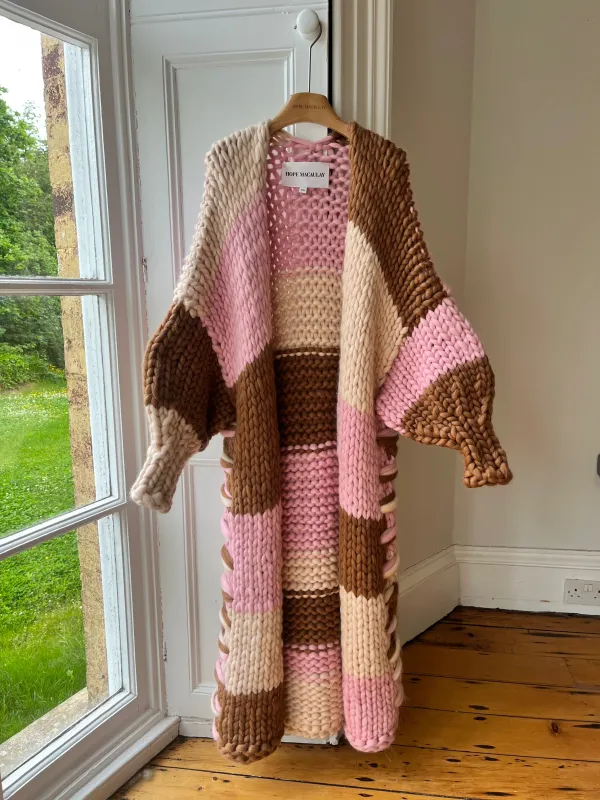 1of1 Pink and Brown Chunky Knit Maxi Cardigan L (Sample) sold by Hope Macaulay