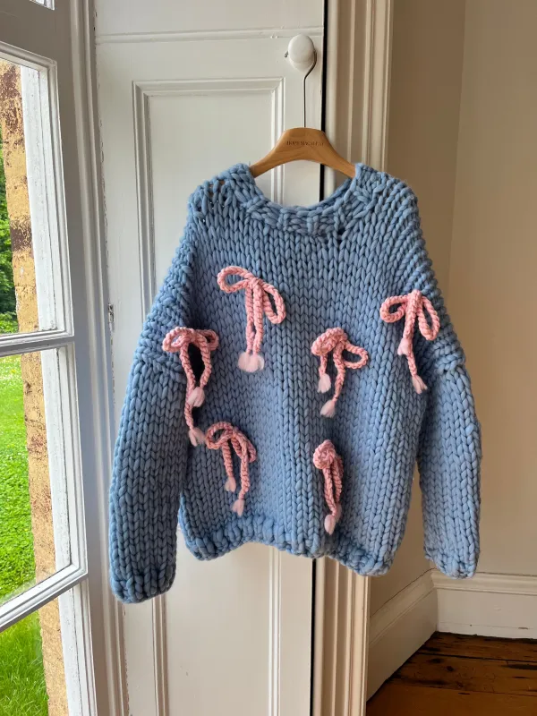Blue Bow Chunky Knit Sweater M/L (Sample) sold by Hope Macaulay