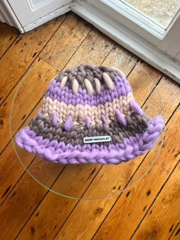 1of1 Purple Patchwork Colossal Knit Mushroom Hat (Sample) sold by Hope Macaulay
