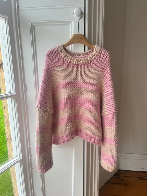 Pink and Cream Chunky Knit Sweater S/M (Sample) sold by Hope Macaulay