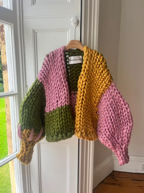 1of1 Khaki, Pink and Amber Colossal Knit Cardigan L/XL (Sample) sold by Hope Macaulay