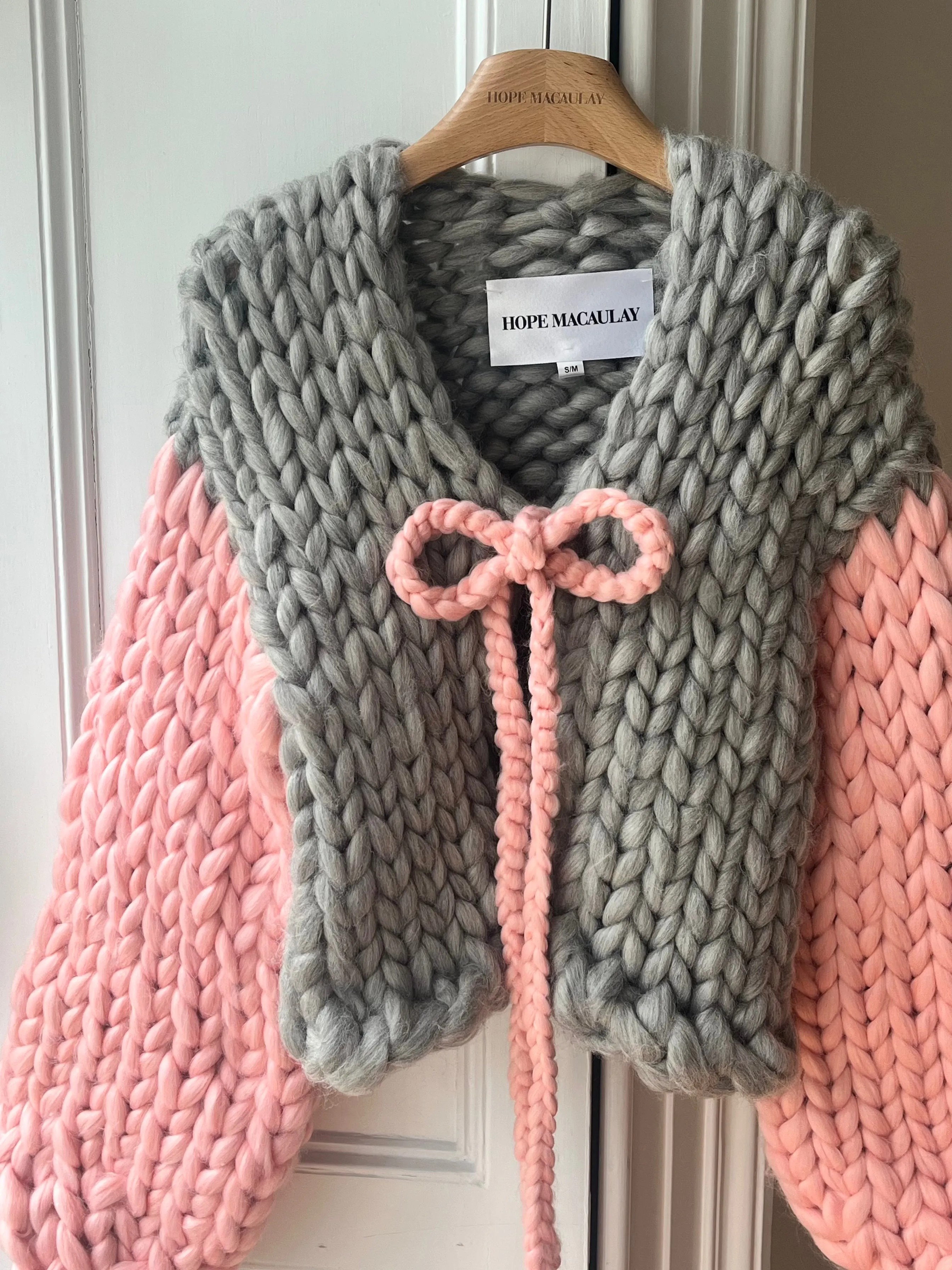 1of1 Pink and Grey Bow Colossal Knit Cardigan S/M (Sample) sold by Hope Macaulay product image thumbnail 2