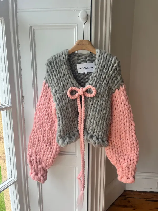 1of1 Pink and Grey Bow Colossal Knit Cardigan S/M (Sample) sold by Hope Macaulay