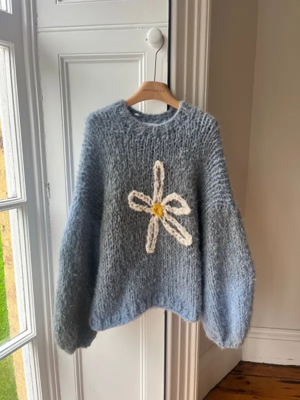 Blue Daisy Fluffy Knit Sweater M/L (Sample) sold by Hope Macaulay
