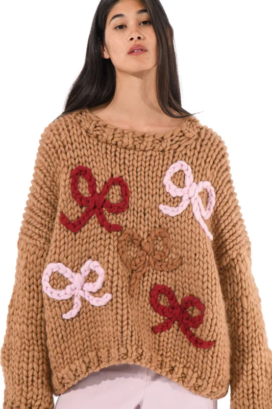 Mocha Chunky Bow Knit Sweater sold by Hope Macaulay